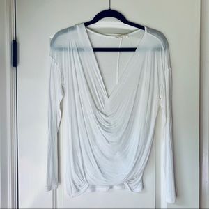 UO Wasabi + Mint Long Sleeve White Drape Top